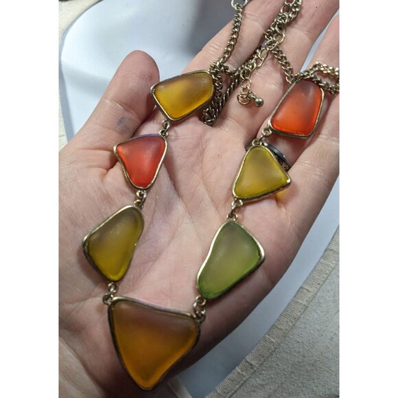 Vintage Retro Frosted Glass Gemmed Necklace - Picture 5 of 6